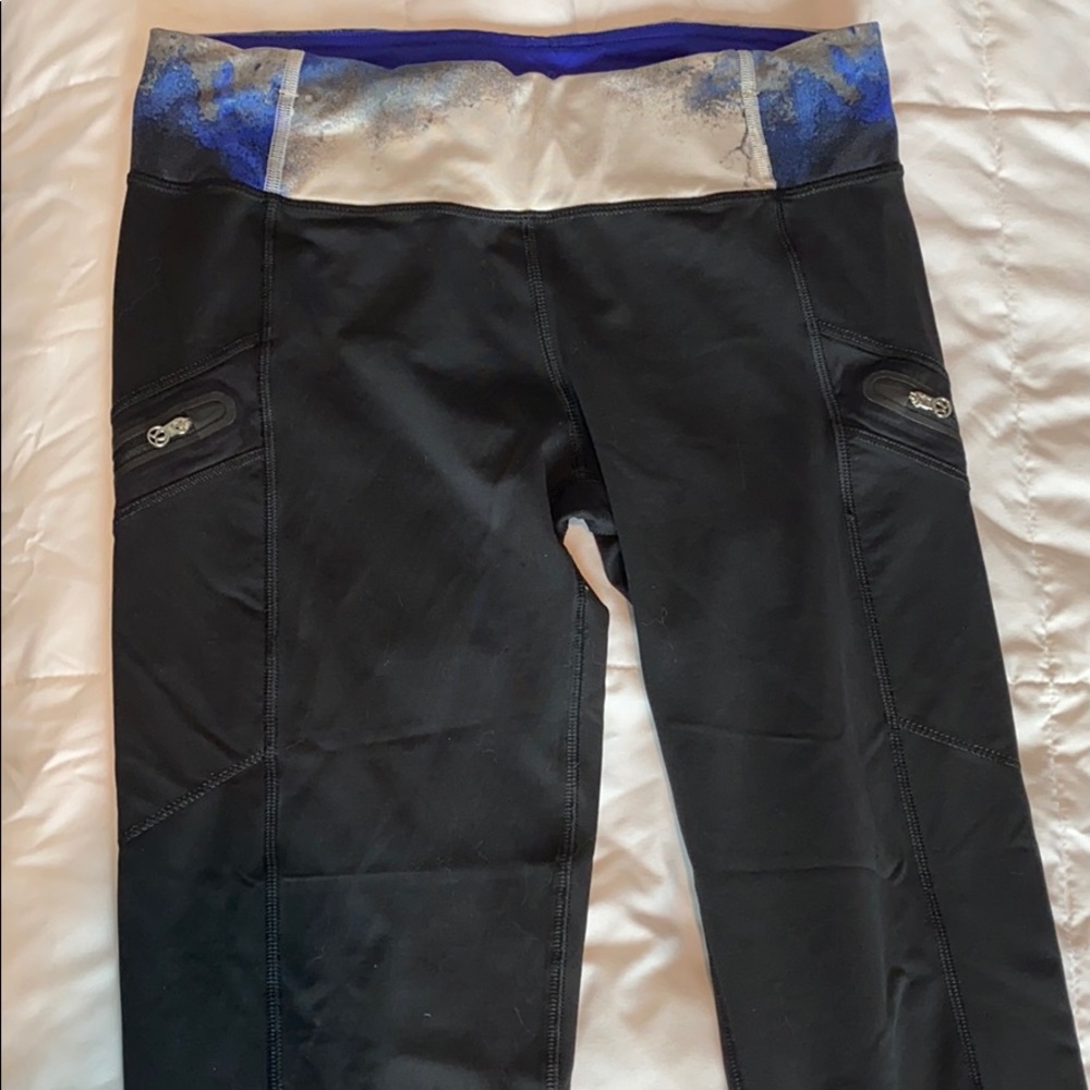 Lululemon Leggings Black with Blue/White Band